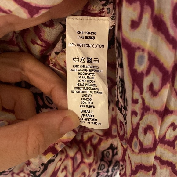 NWT Elan | Ikat Print Ruffle Sleeve Dress 100% Cotton | Lavender |  Small - Picture 7 of 7